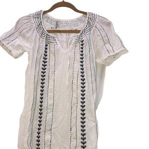 Monoreno white blue embroidered tunic top mini dress S